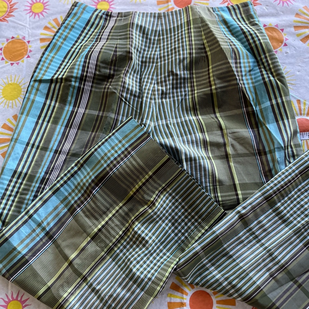 Talbots Blue and Green Plaid Silk and Lined Capris - Picture 2 of 3